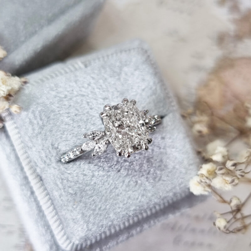 Cushion cut lab grown diamond floral engagement ring — 3