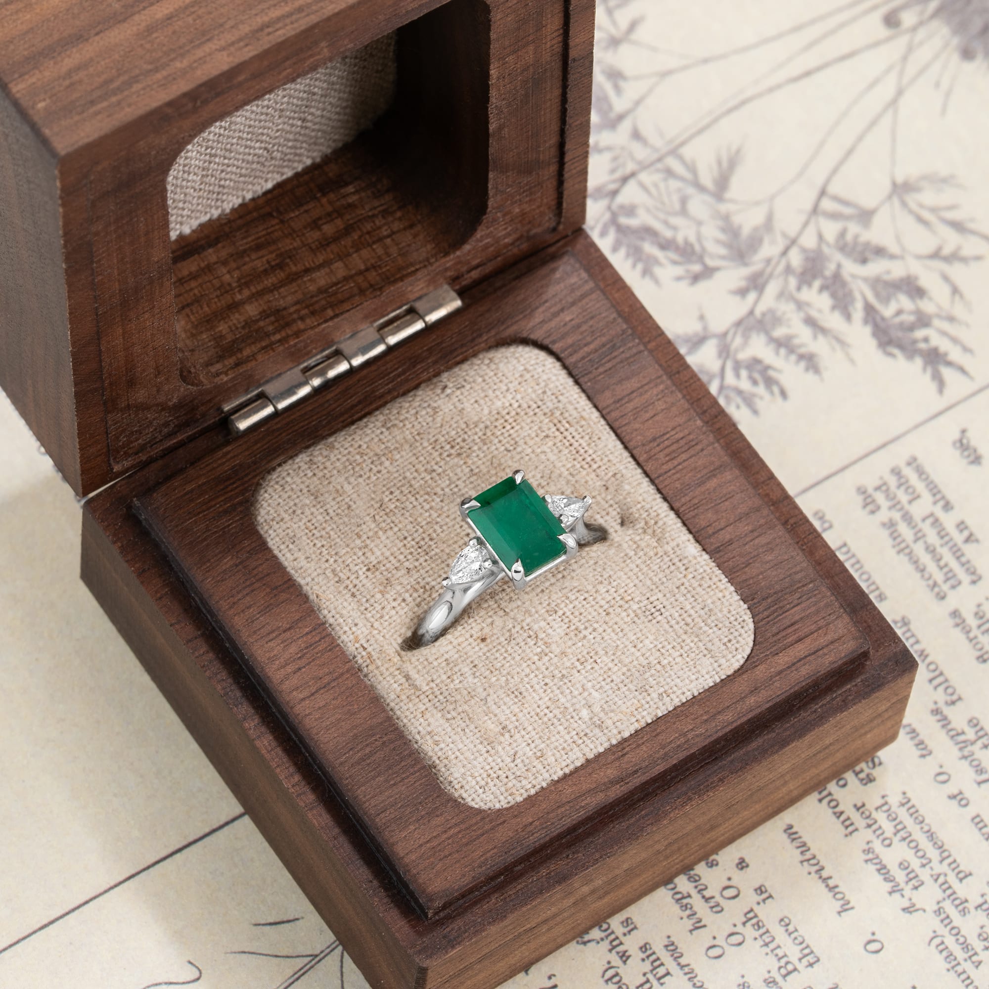 'Francine' Emerald and diamond trilogy ring - alternate view