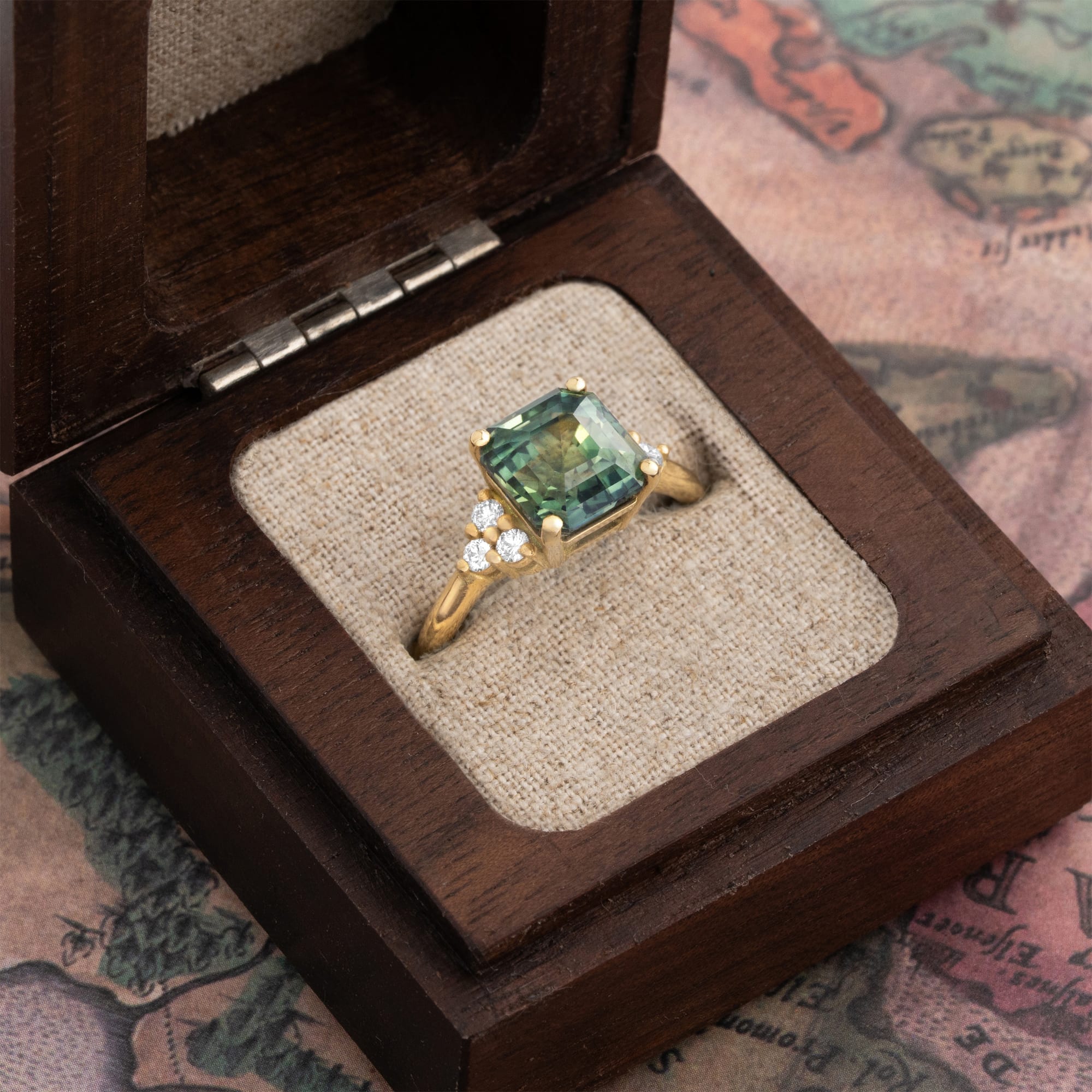 Emerald cut green sapphire and diamond ring — 3