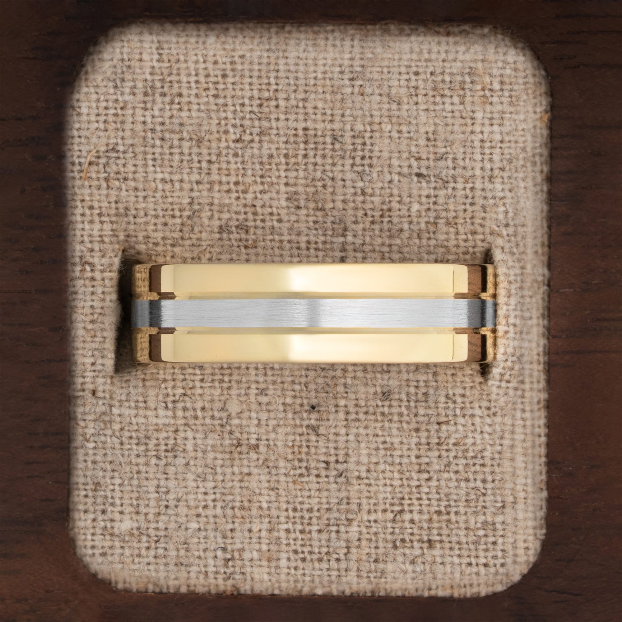 Two tone grooved wedding band  - alternate view