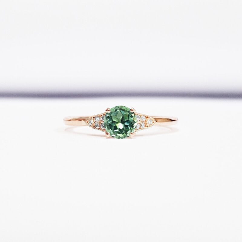 "The Victoria" - Green sapphire and diamond engagement ring 