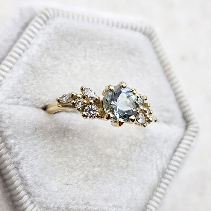 Aquamarine and diamond floral ring — 5