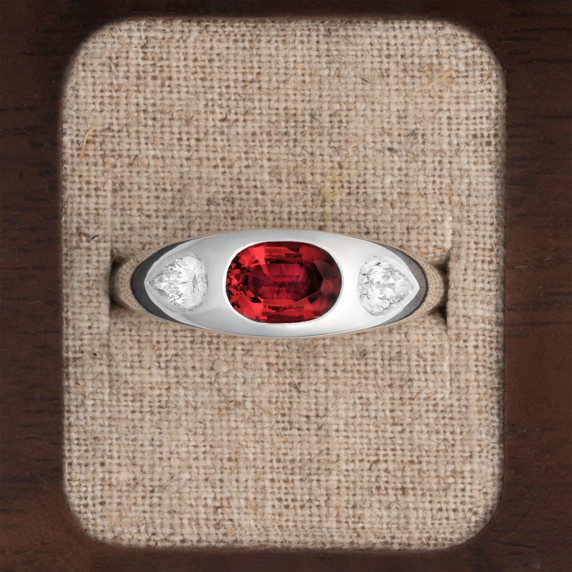 Lab ruby and diamond bezel set ring 