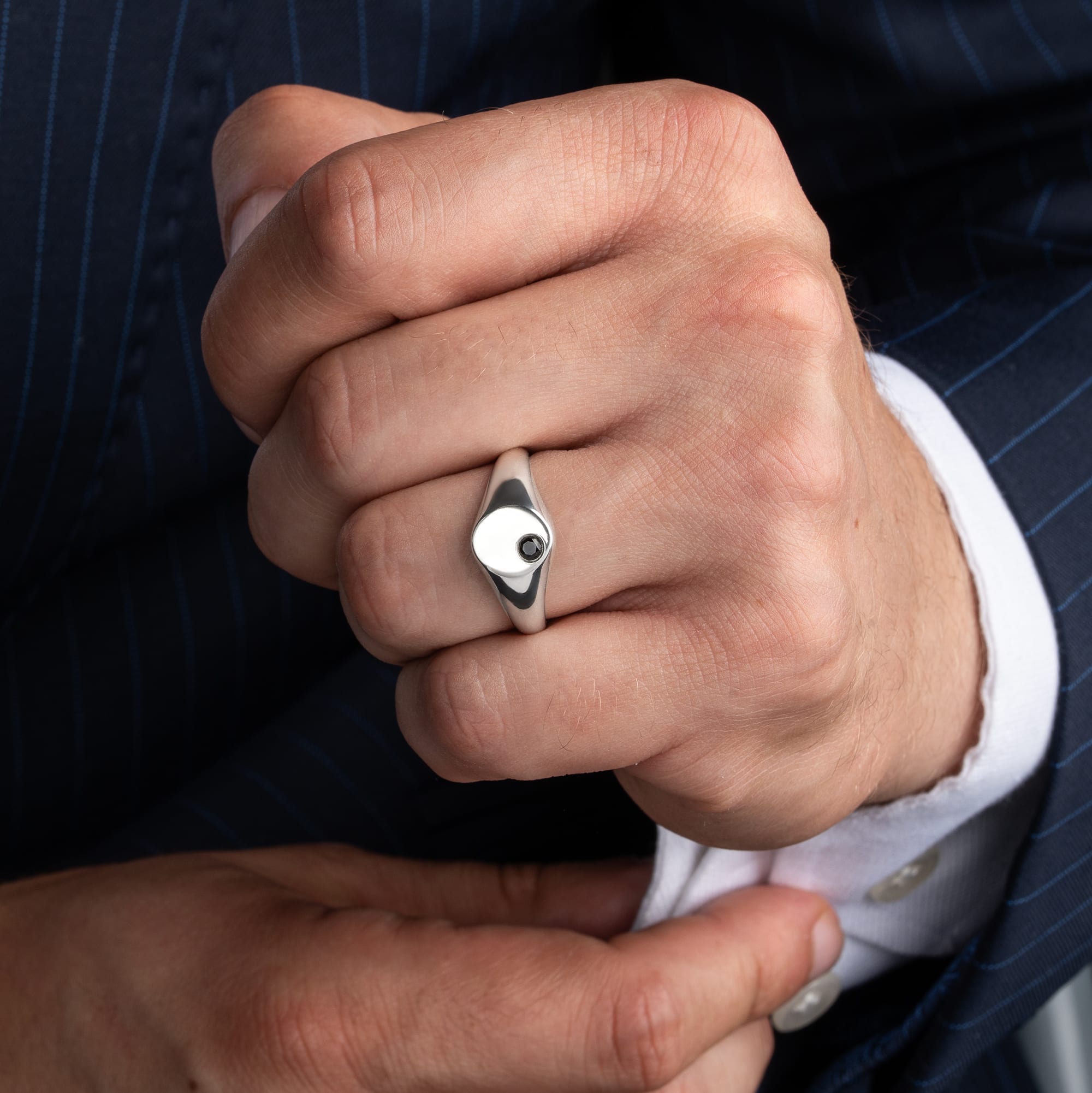 'Obsidian' Black diamond signet ring - alternate view