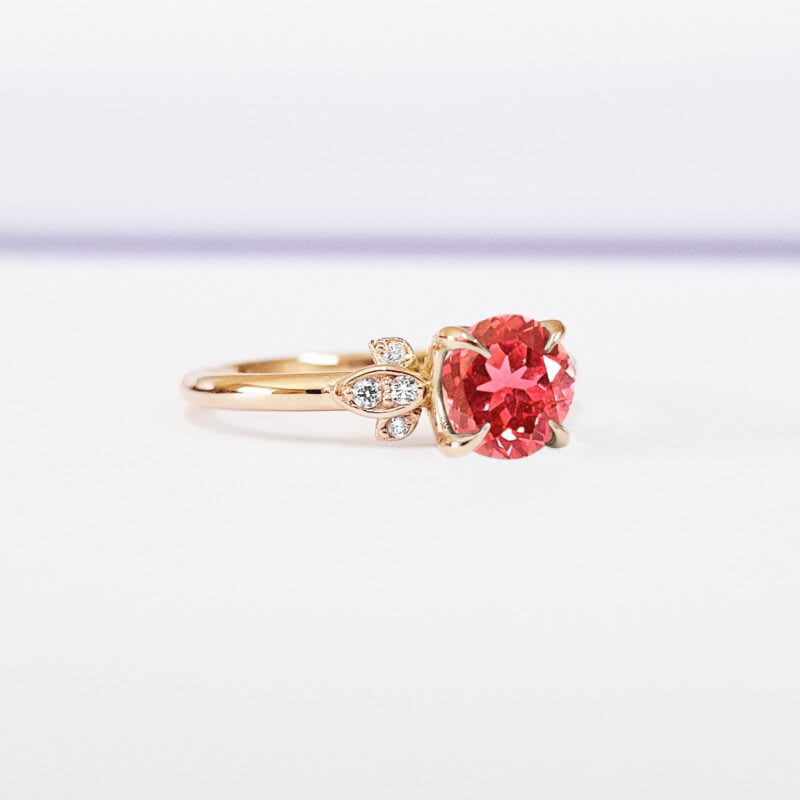 "Fable" Padparadscha sapphire and diamond floral engagement ring  — 2
