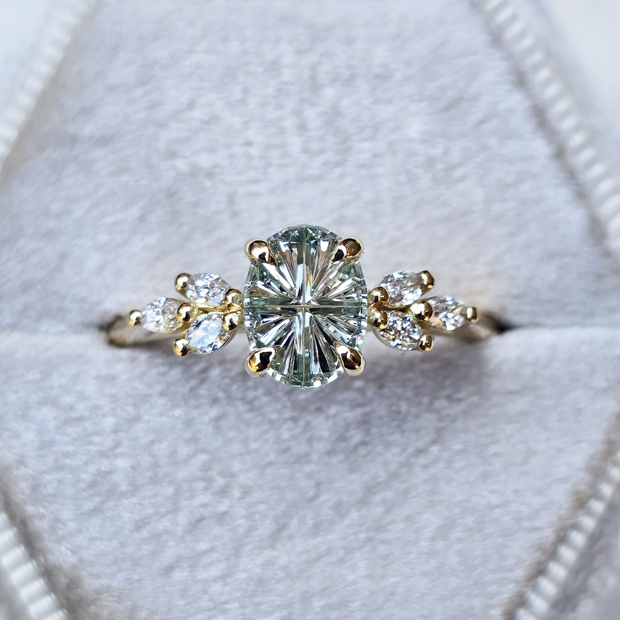 Starbrite seafoam green sapphire and diamond ring — 1