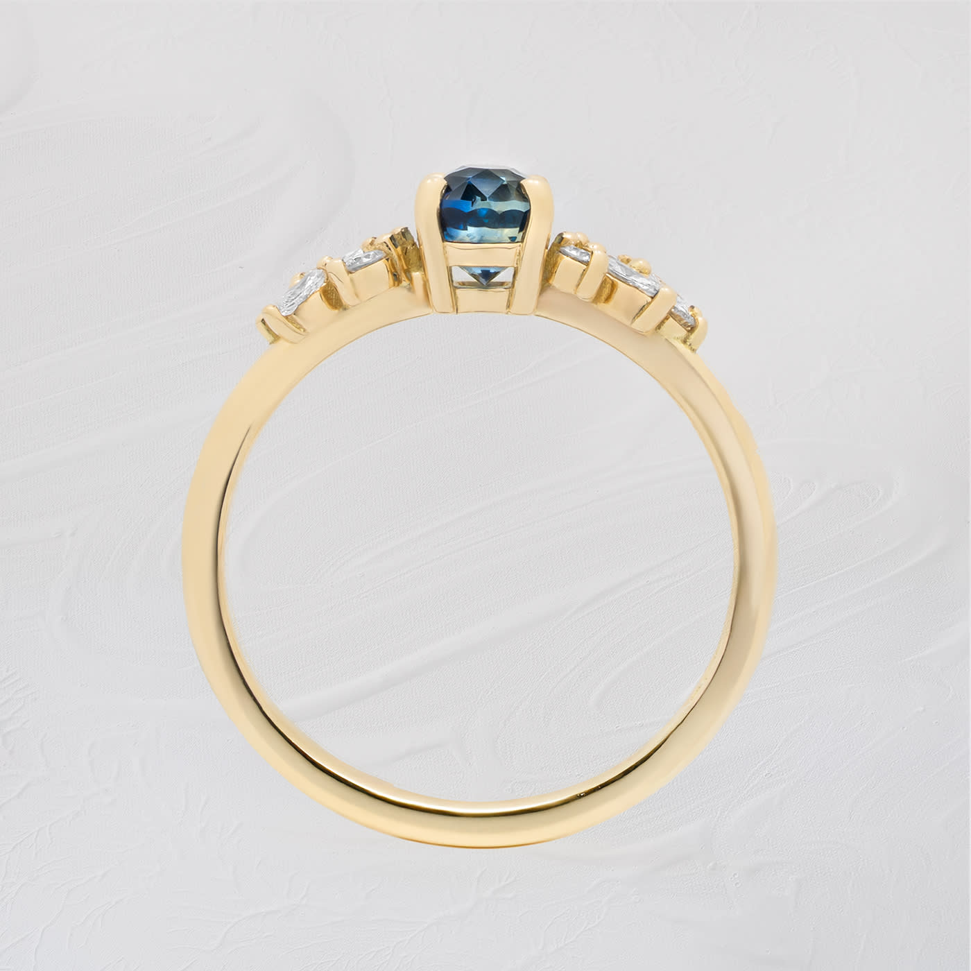 Ocean teal sapphire and diamond floral ring — 3