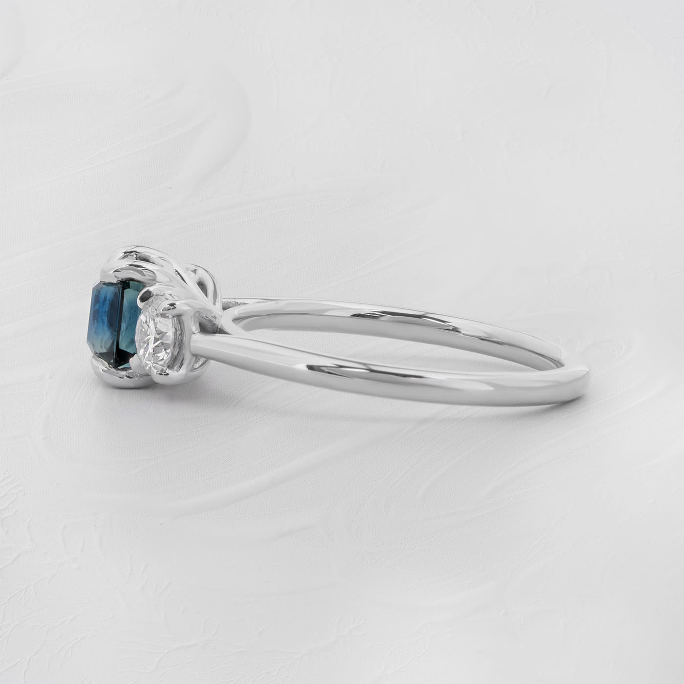 Emerald cut teal sapphire and diamond ring — 2