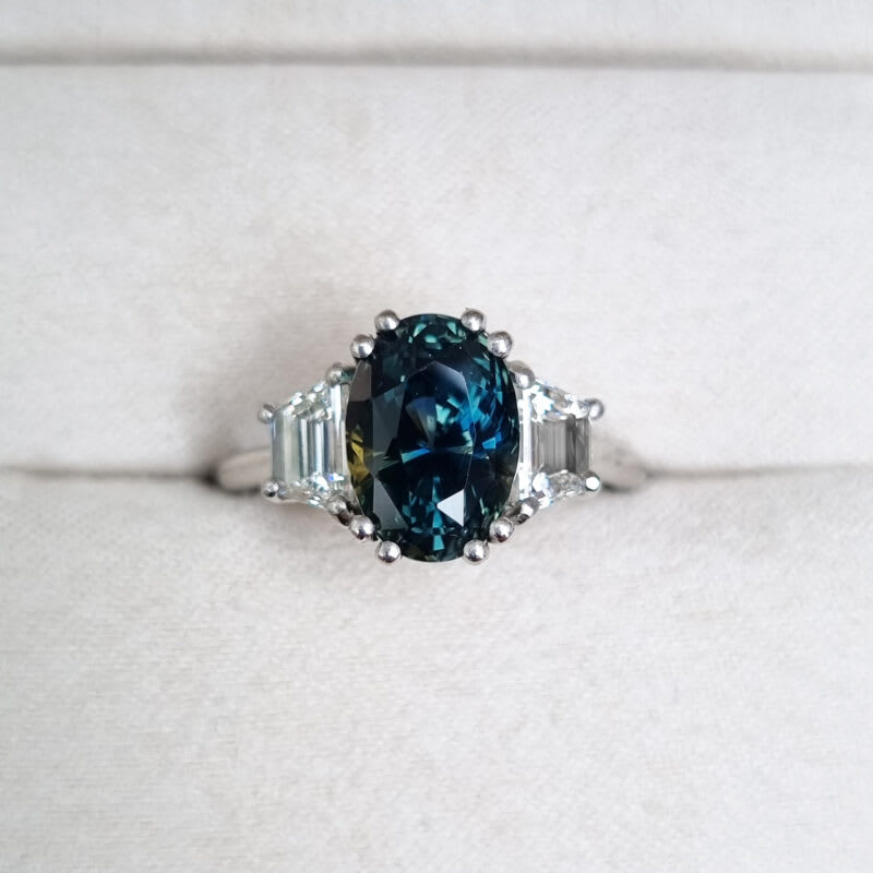 Art deco inspired parti sapphire and diamond ring — 1