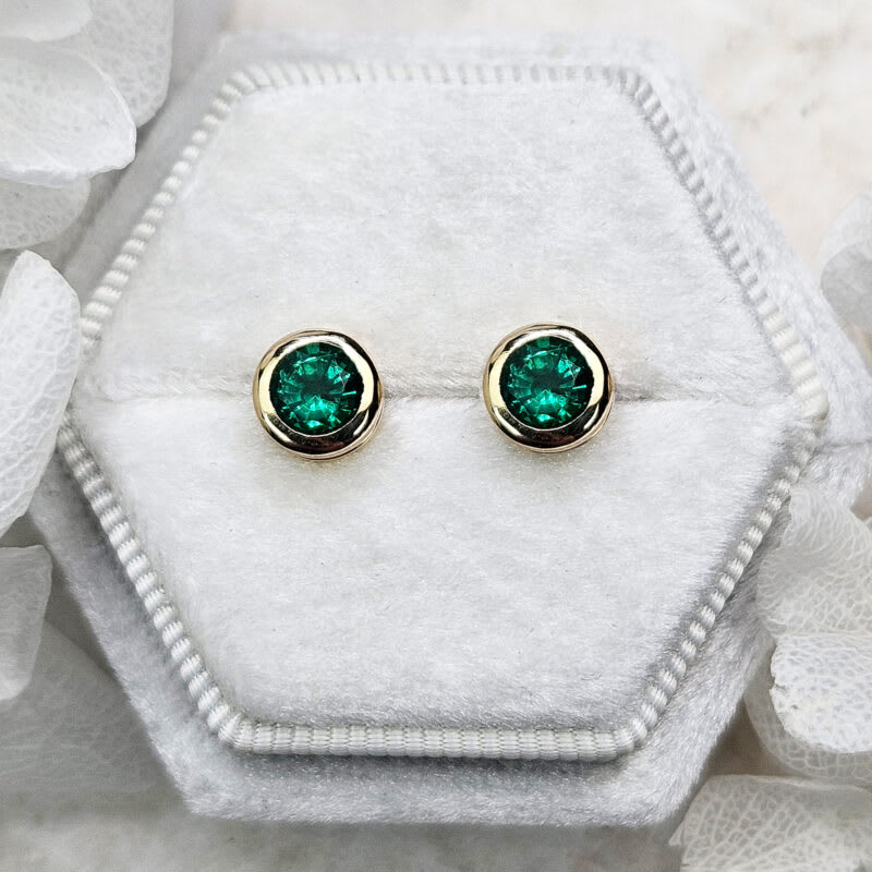 Lab emerald rubover earrings — 1