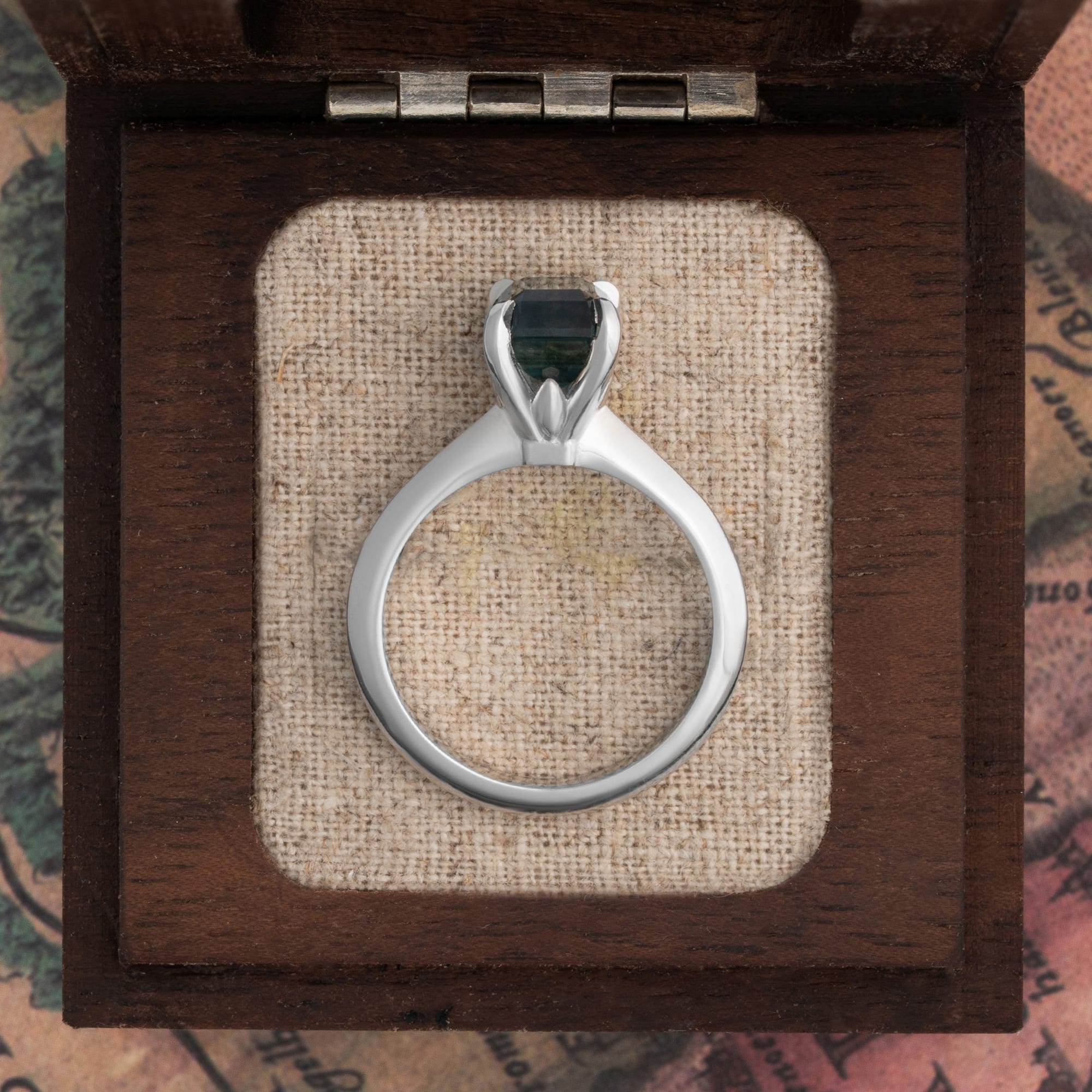 Emerald cut teal sapphire solitaire ring — 4