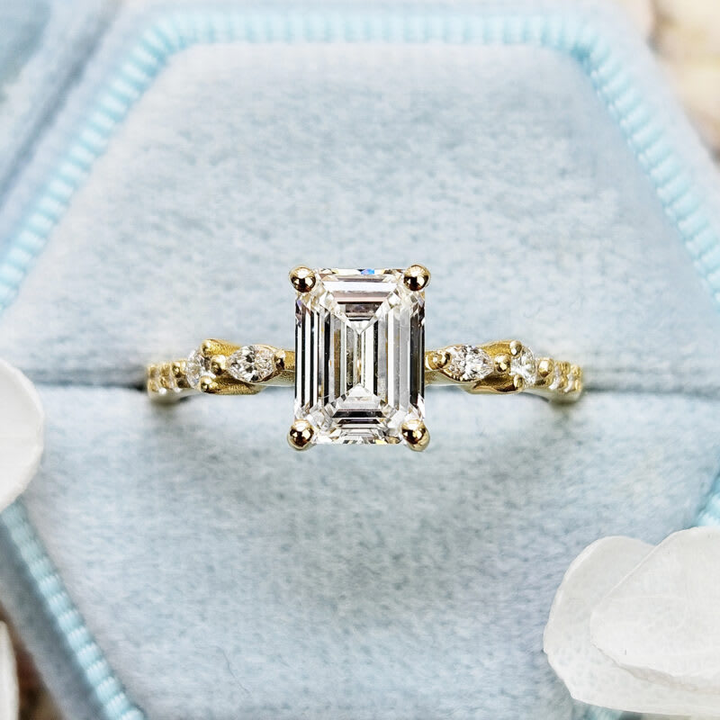Emerald cut lab grown diamond ring in 18ct yellow gold