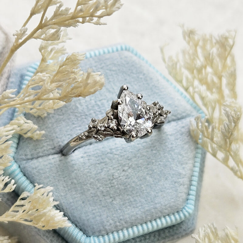 Nature inspired pear lab grown diamond ring — 3
