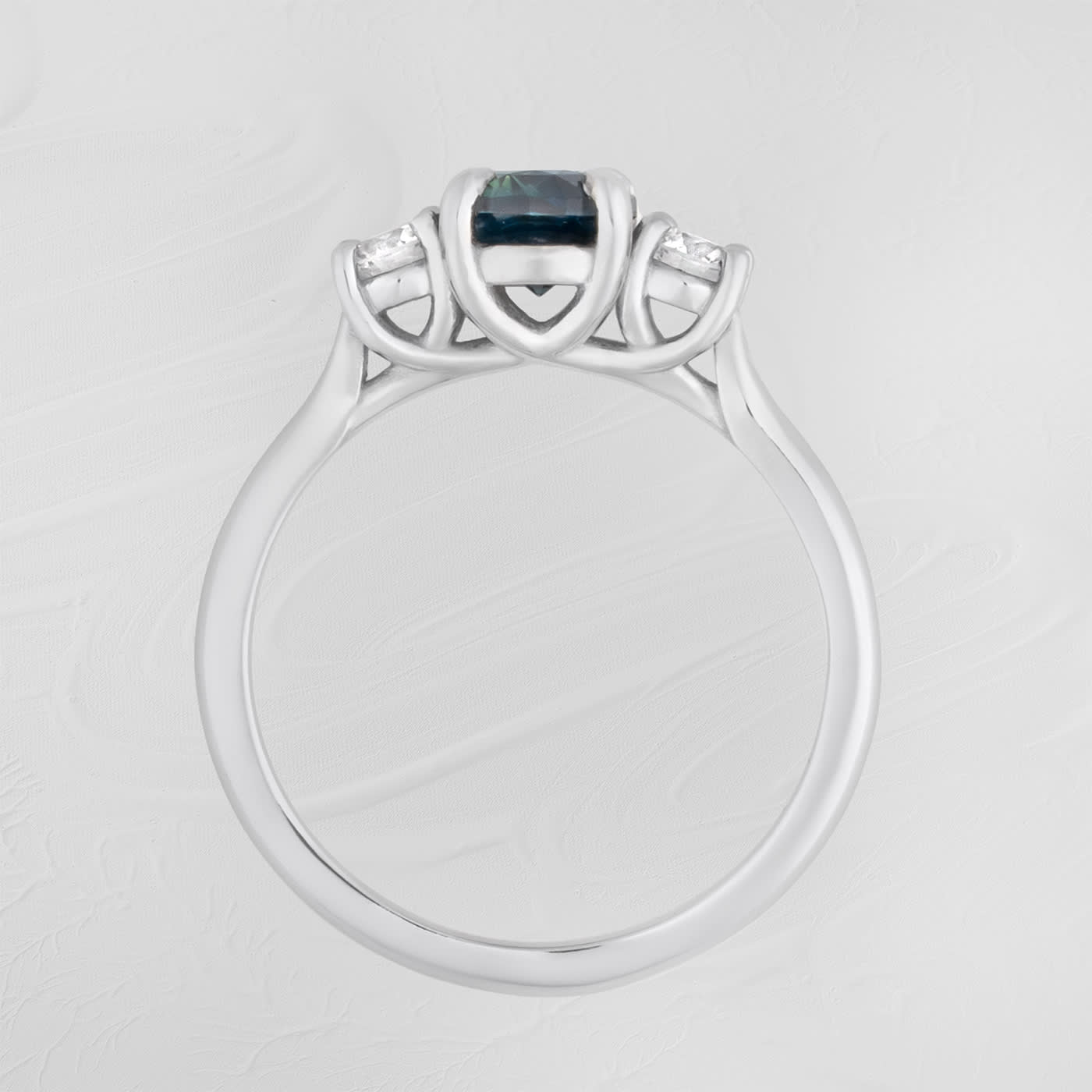 Precision teal sapphire and diamond ring — 2