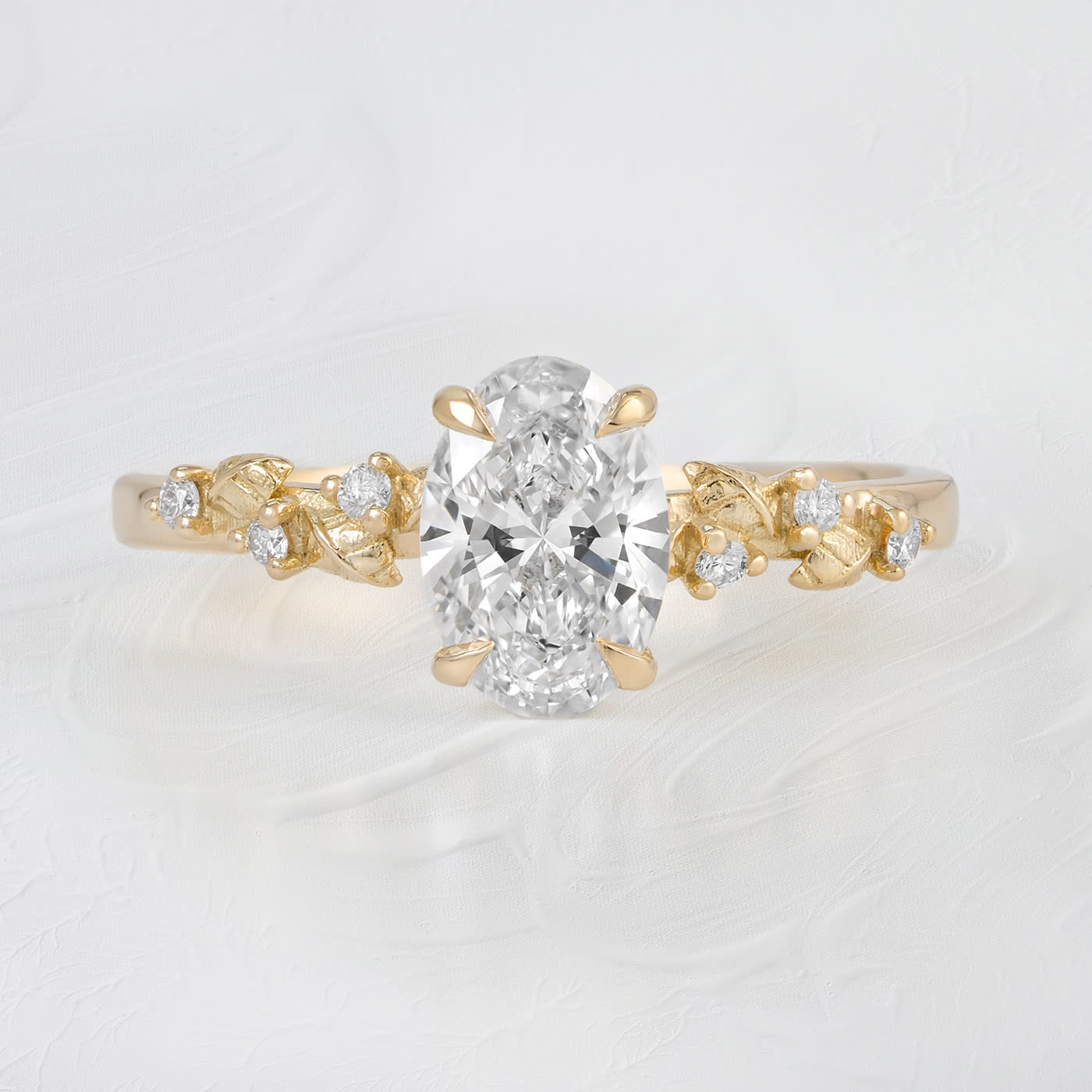 Oval lab grown diamond and floral ring  — 1