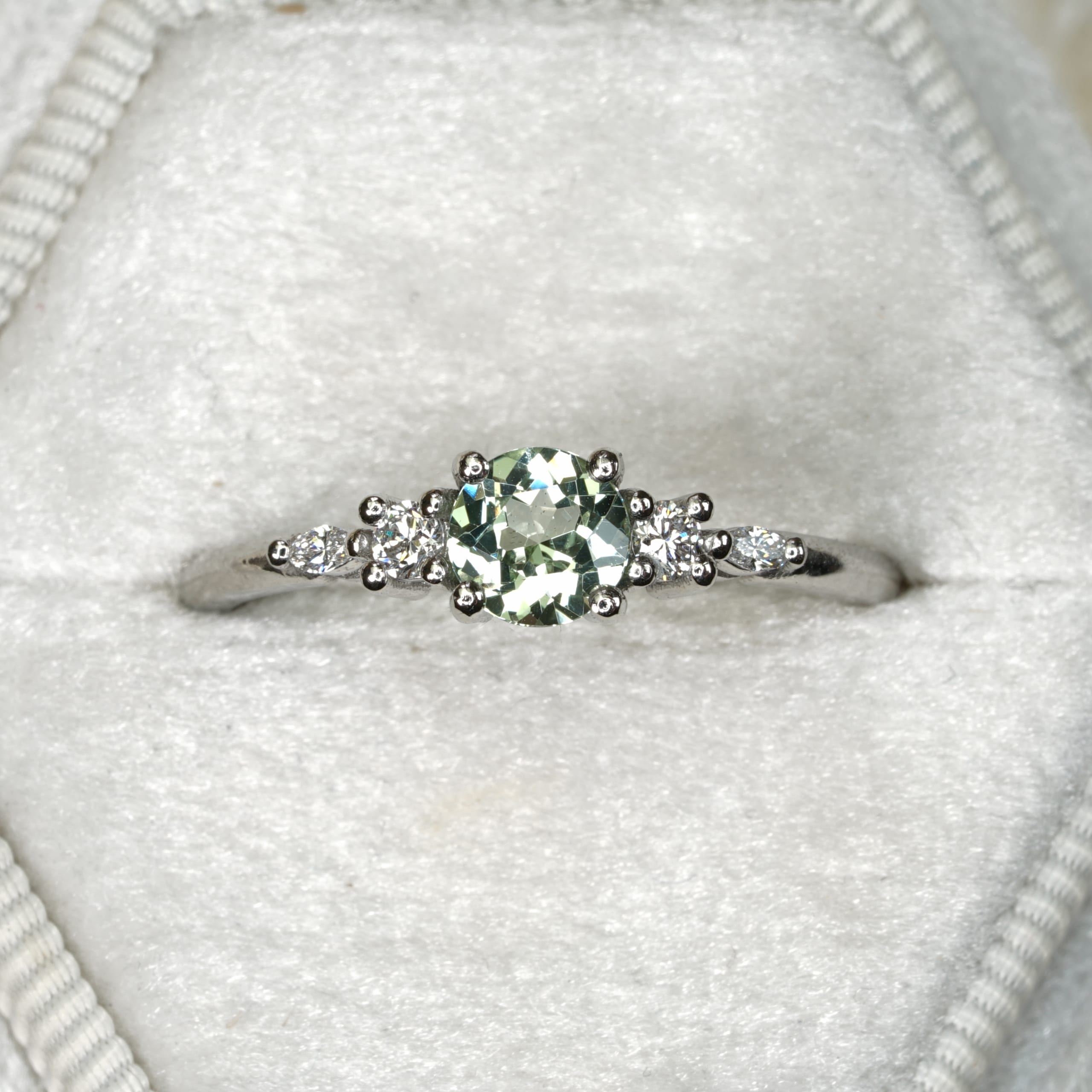 'Arlet' Lab grown seafoam sapphire and diamond ring