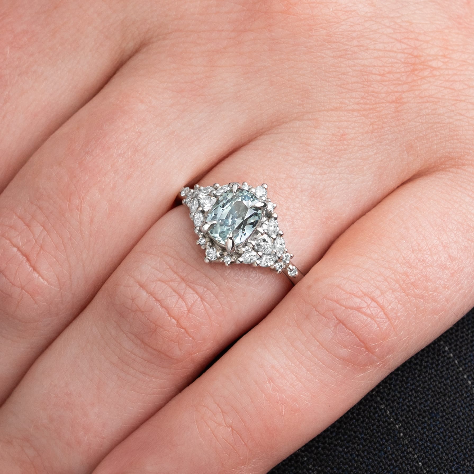 'Meadow' Icy teal sapphire and diamond ring — 4