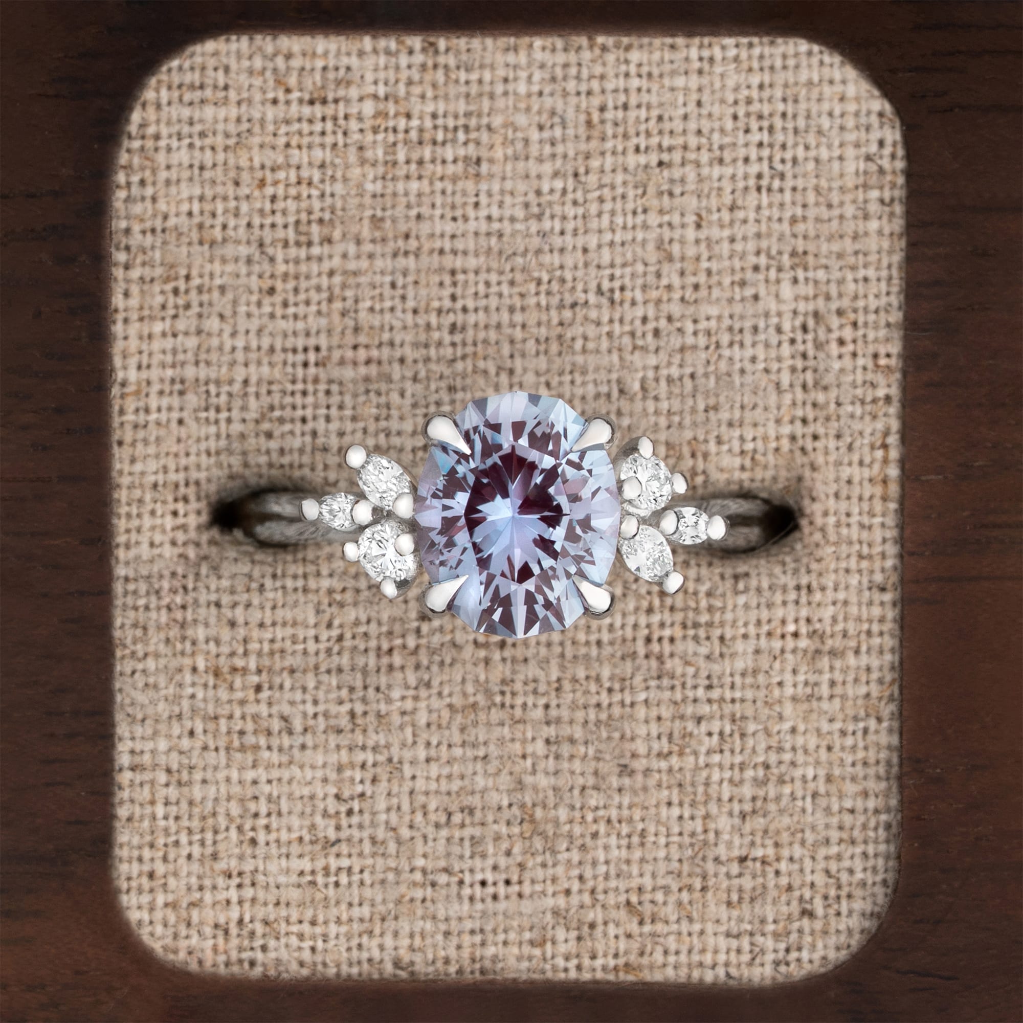 'Dawnflower' Lab grown Alexandrite and Diamond ring — 1