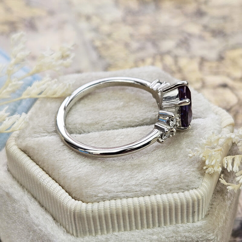 Pear lab grown alexandrite and diamond cluster ring in platinum — 2
