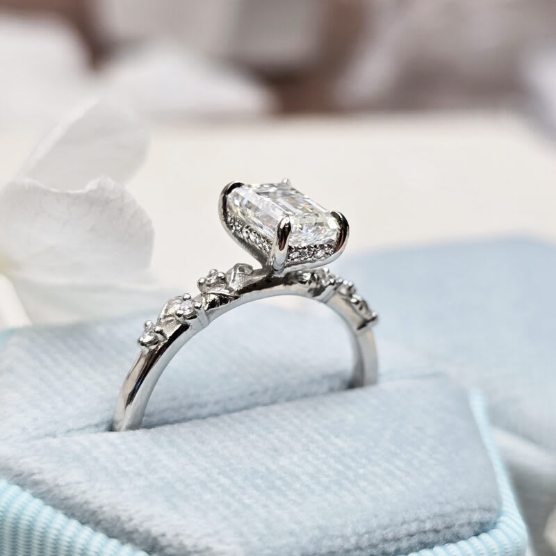 Emerald cut diamond nature inspired ring — 3