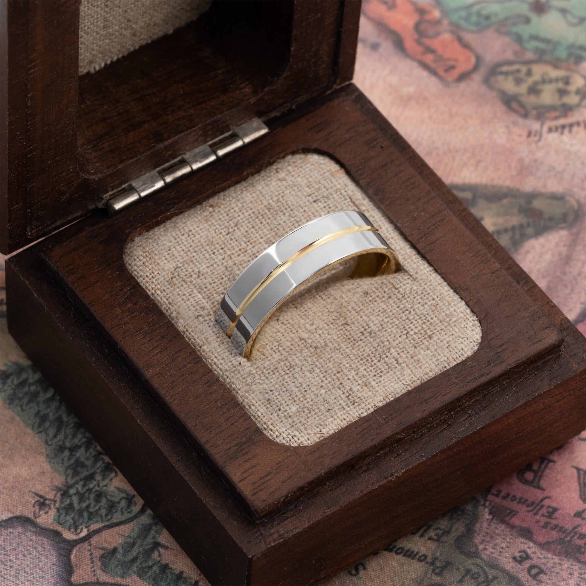Two tone line wedding band - alternate view
