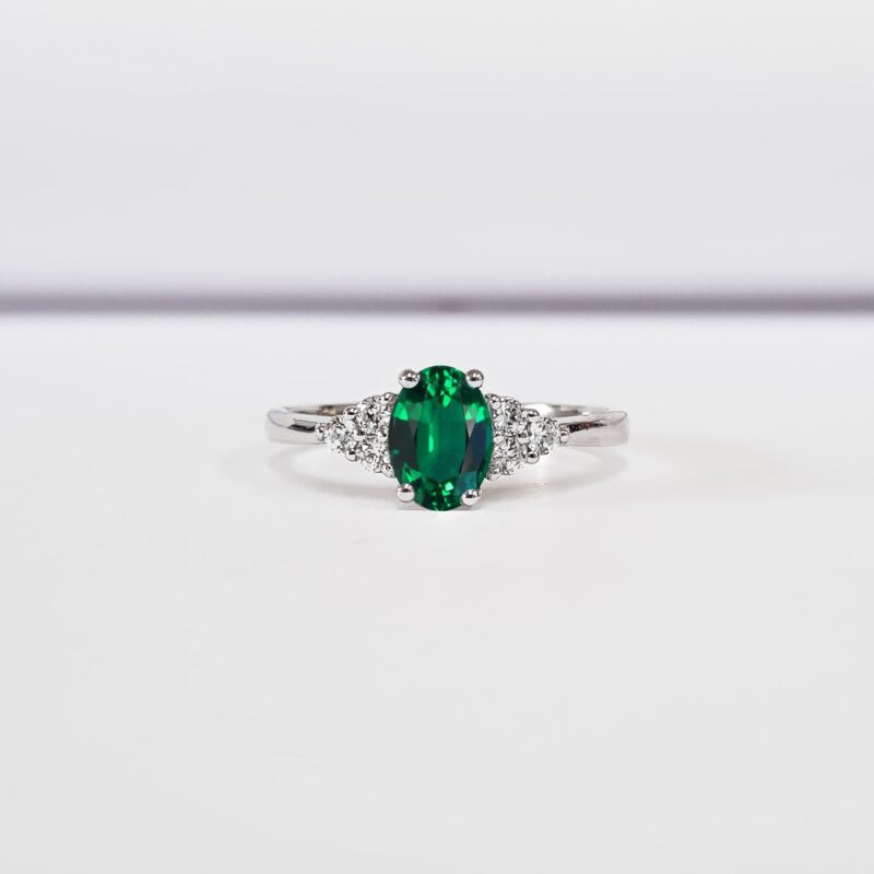 'Maeve' Lab Emerald and diamond ring 