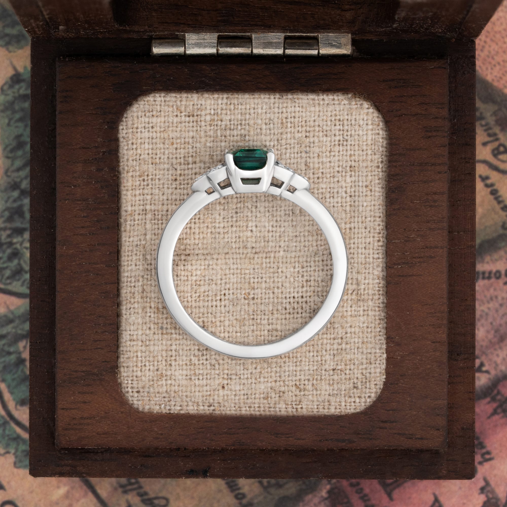 Emerald and Diamond Art Deco, 1920's Engagement Ring — 3