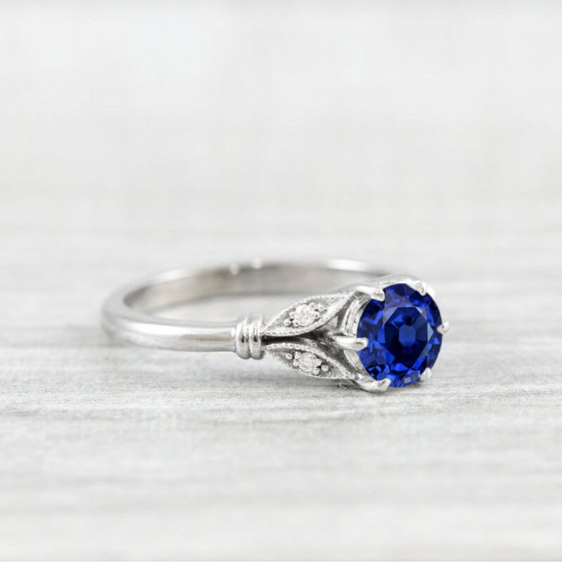 Lab grown sapphire and diamond floral ring  — 2