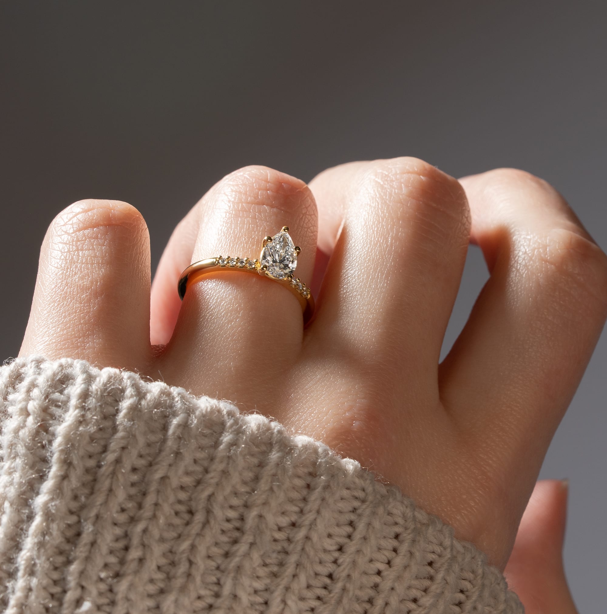 Pear cut lab grown diamond solitaire ring — 2