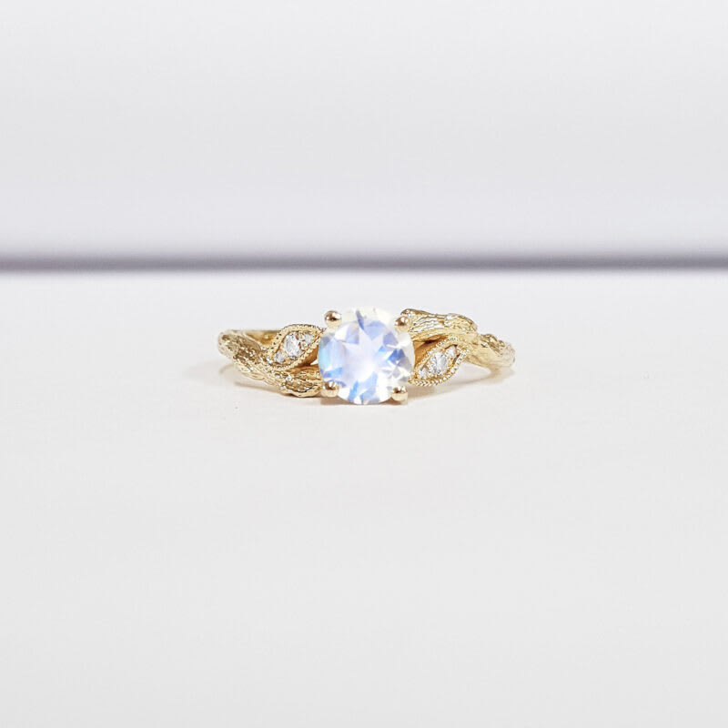 Moonstone and diamond nature inspired ring — 1