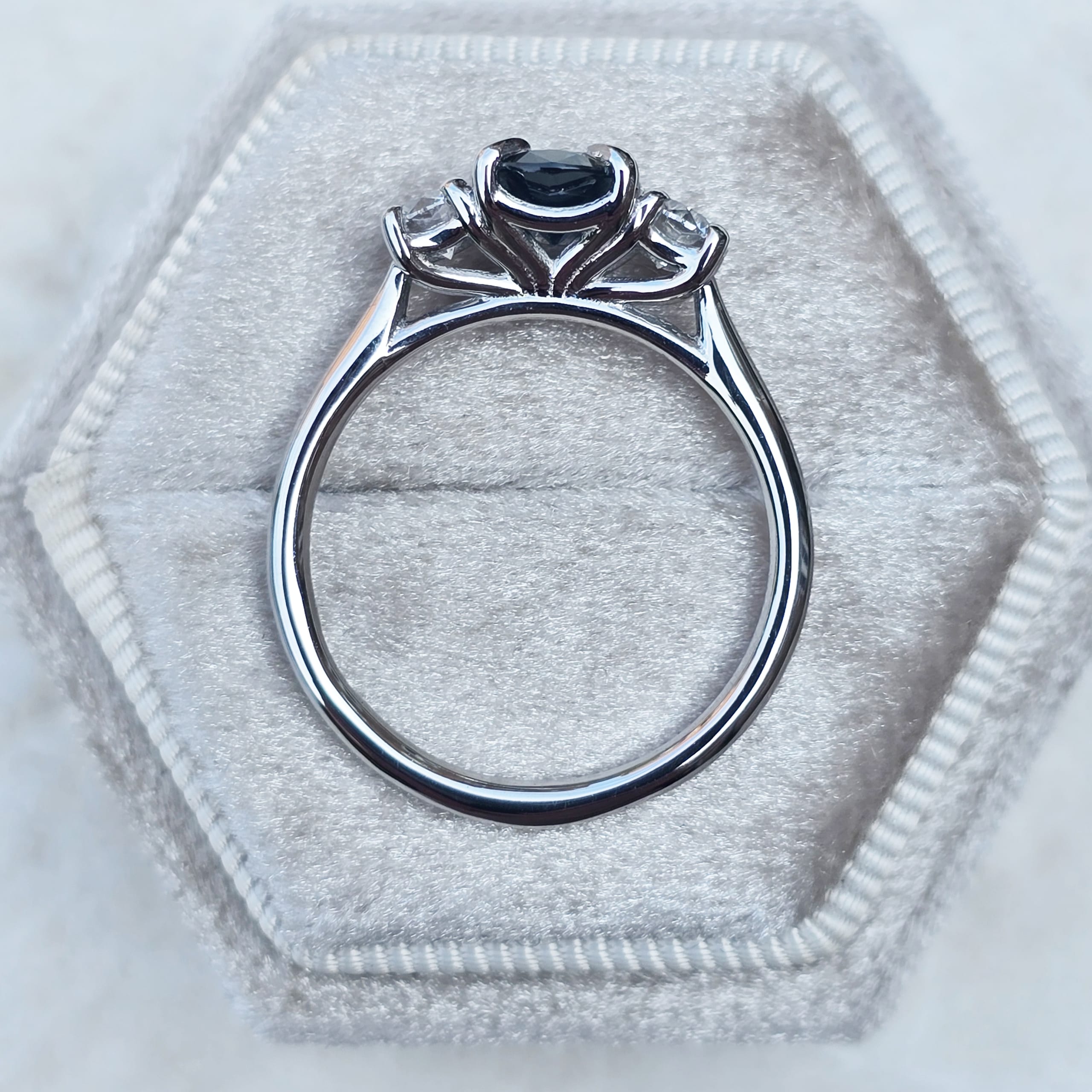 Precision cut Australian sapphire and diamond ring — 2