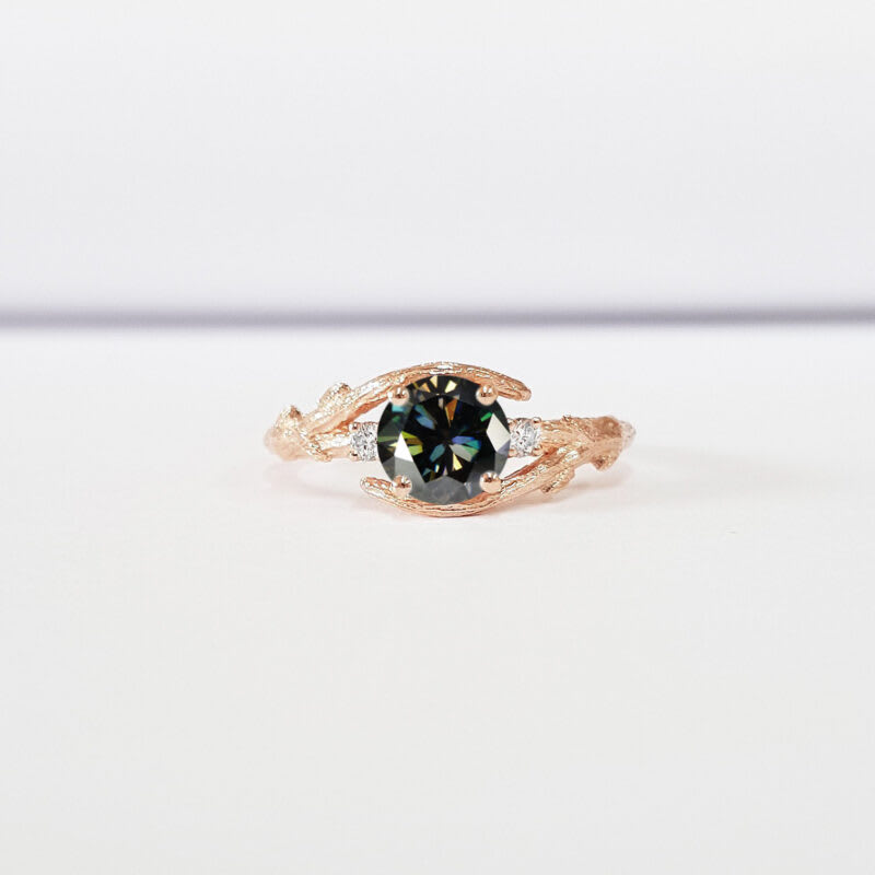 Moonlight moissanite and diamond nature inspired ring   — 1