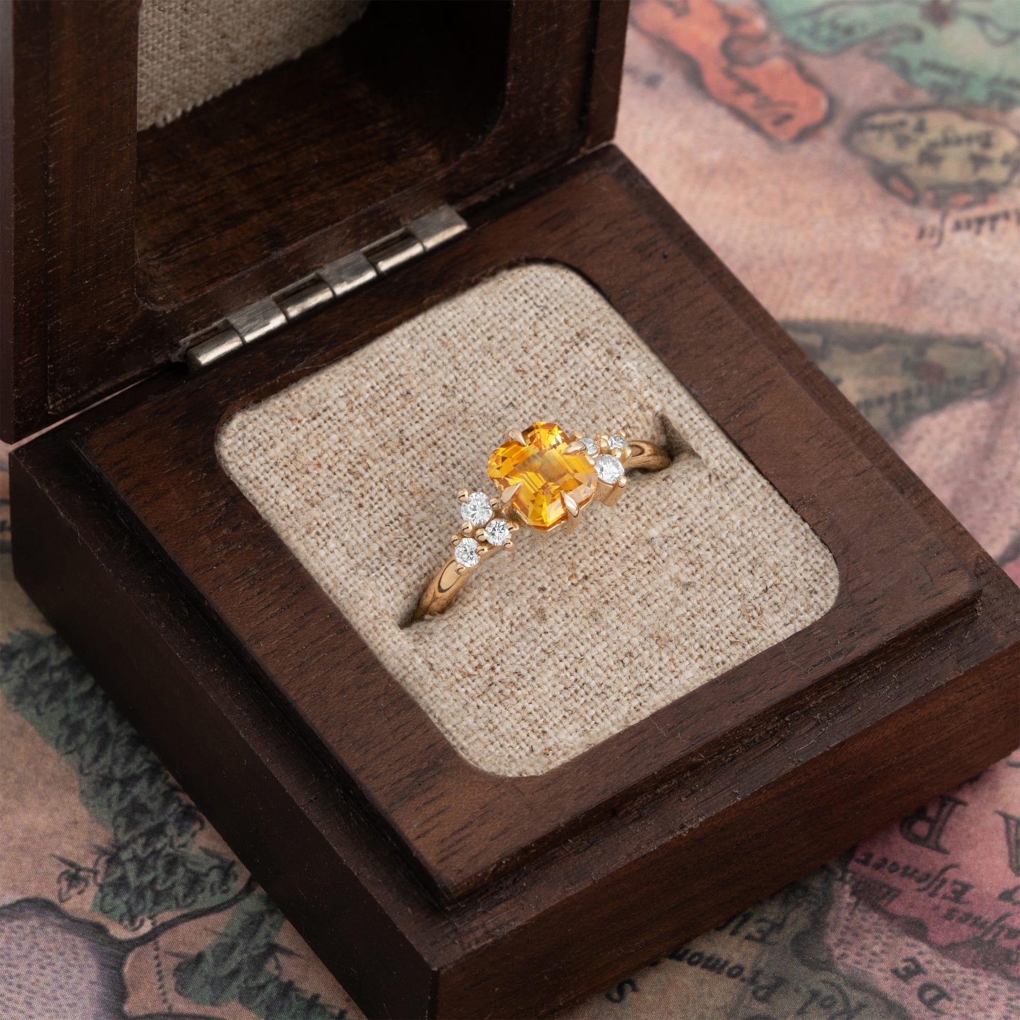 Golden yellow sapphire and diamond cluster ring — 3