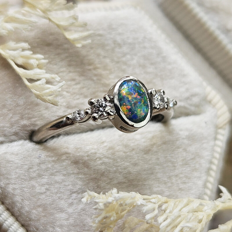 Black opal and diamond ring — 2