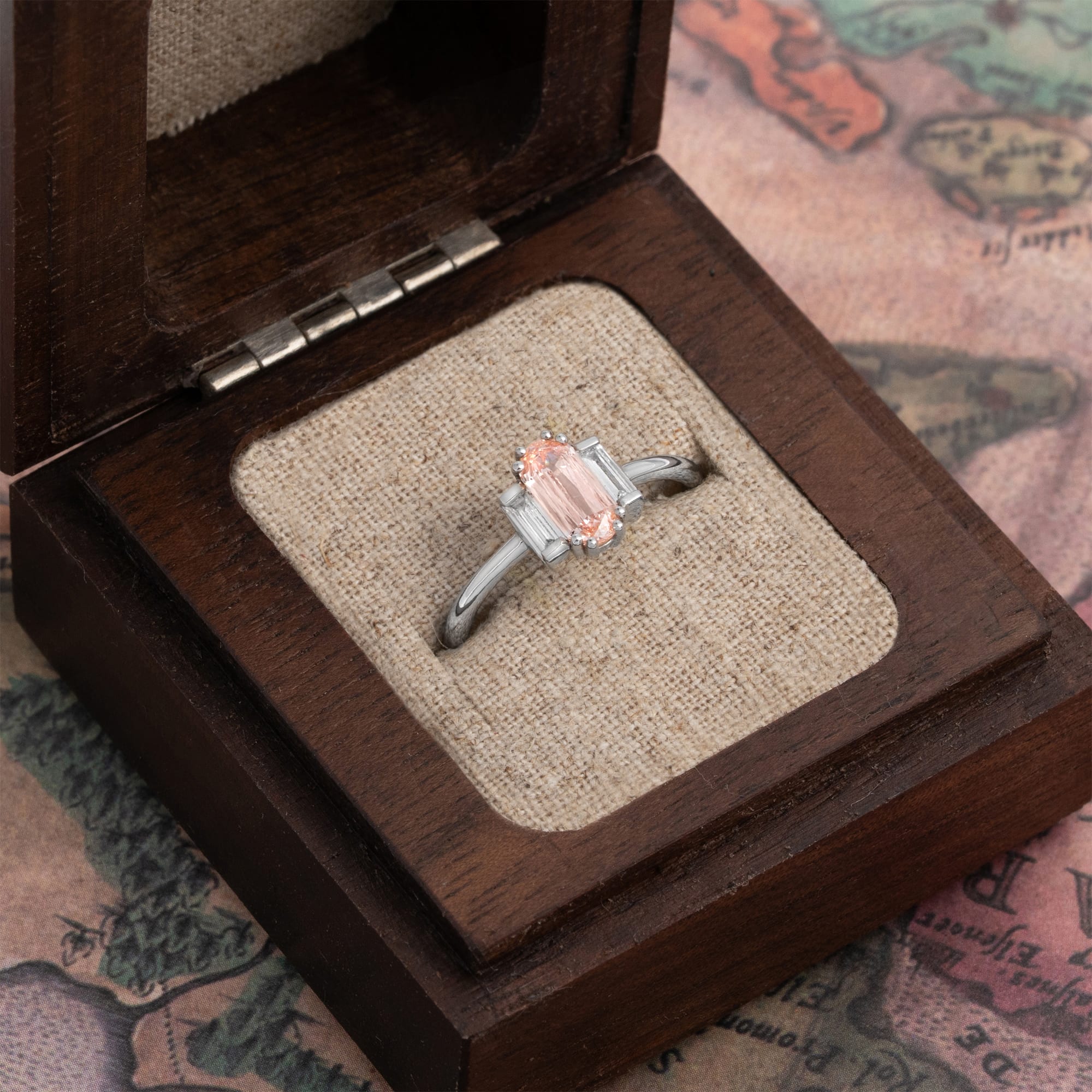 'Vivienne' Elongated cushion cut pink diamond art deco inspired ring — 3