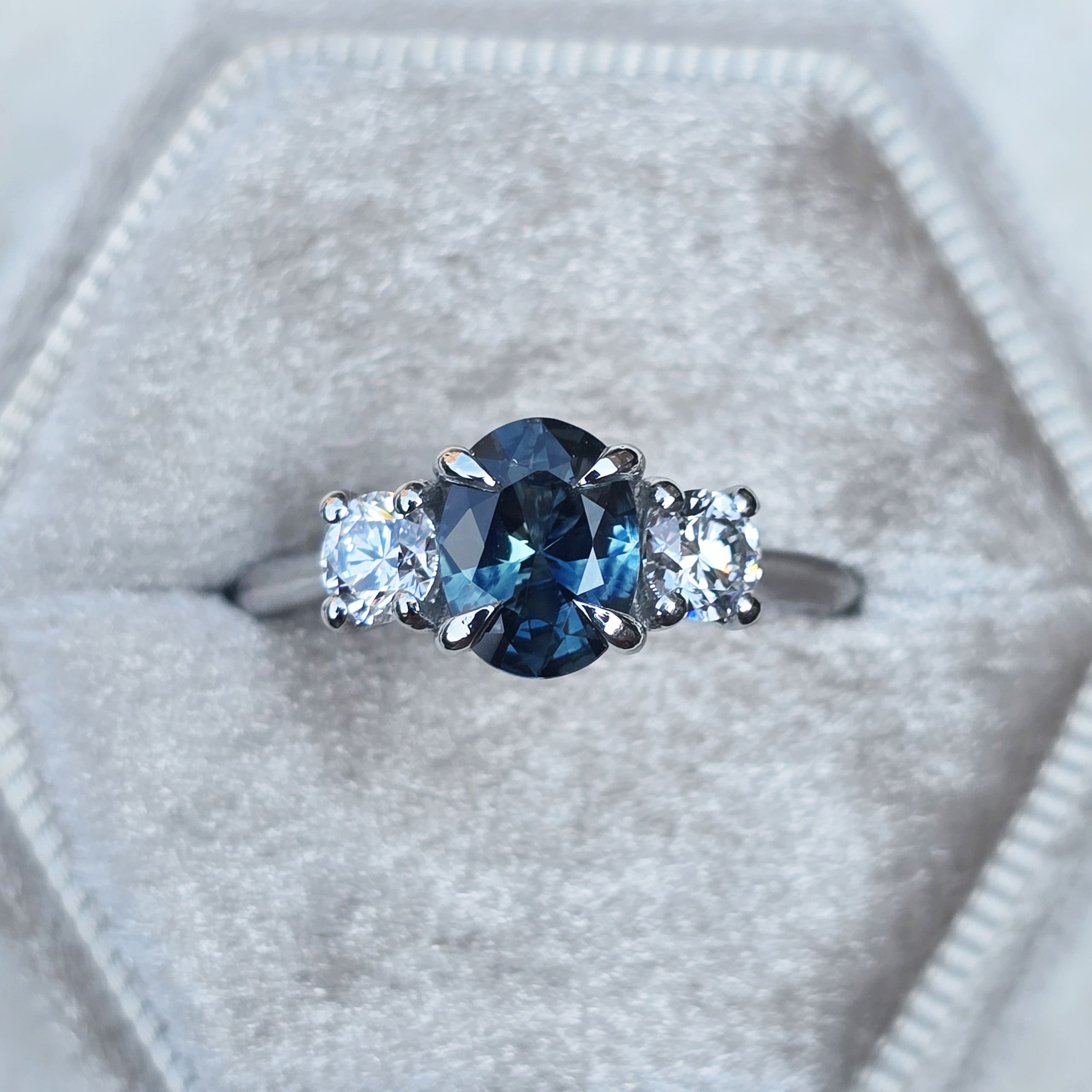 Precision cut Australian sapphire and diamond ring — 1