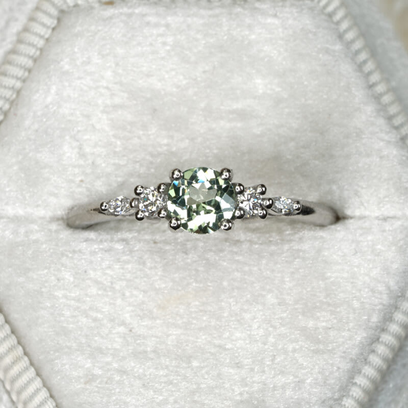 Lab grown seafoam sapphire and diamond ring — 1