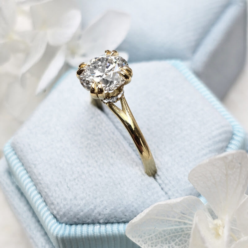 Round lab grown diamond hidden halo engagement ring - alternate view
