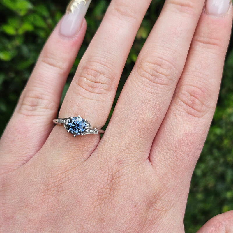 Grey moissanite and diamond engagement ring  — 2