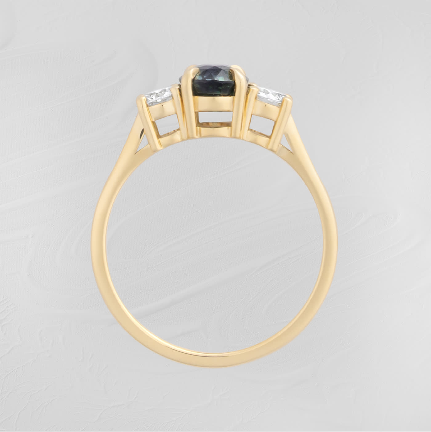 Green sapphire and diamond trilogy ring — 4