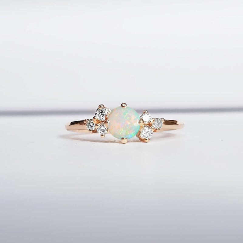 Opal and diamond cluster engagement ring  — 1