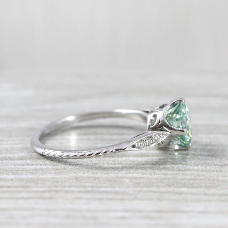 Mint green moissanite and diamond art deco ring  — 4