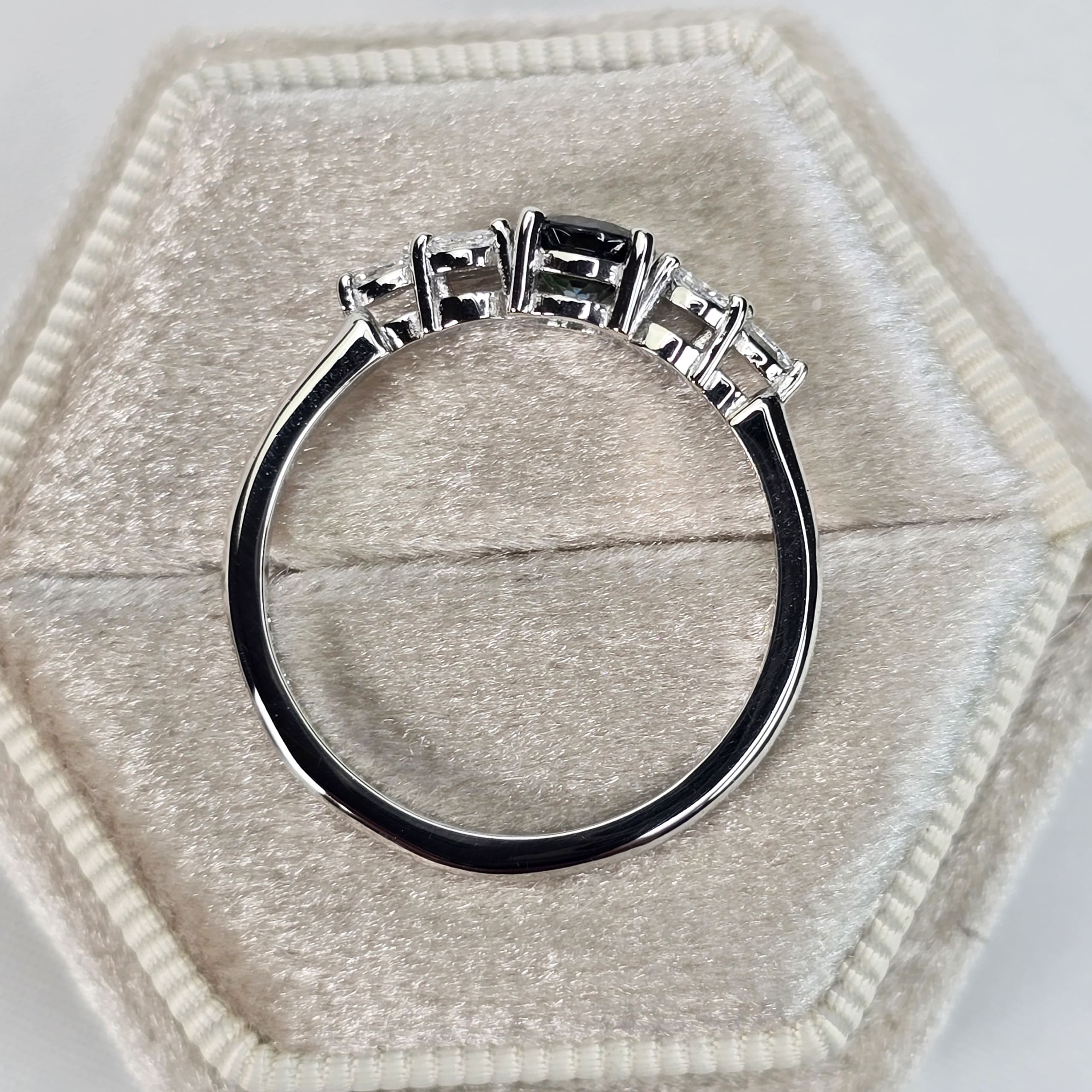 Precision teal sapphire and diamond ring — 3