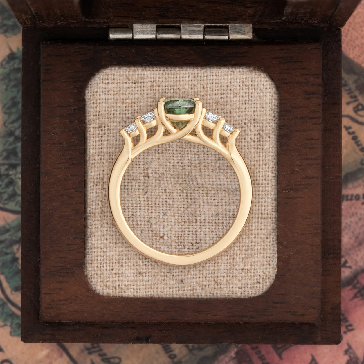 'The Quintet' – Fancy green pear diamond ring — 3