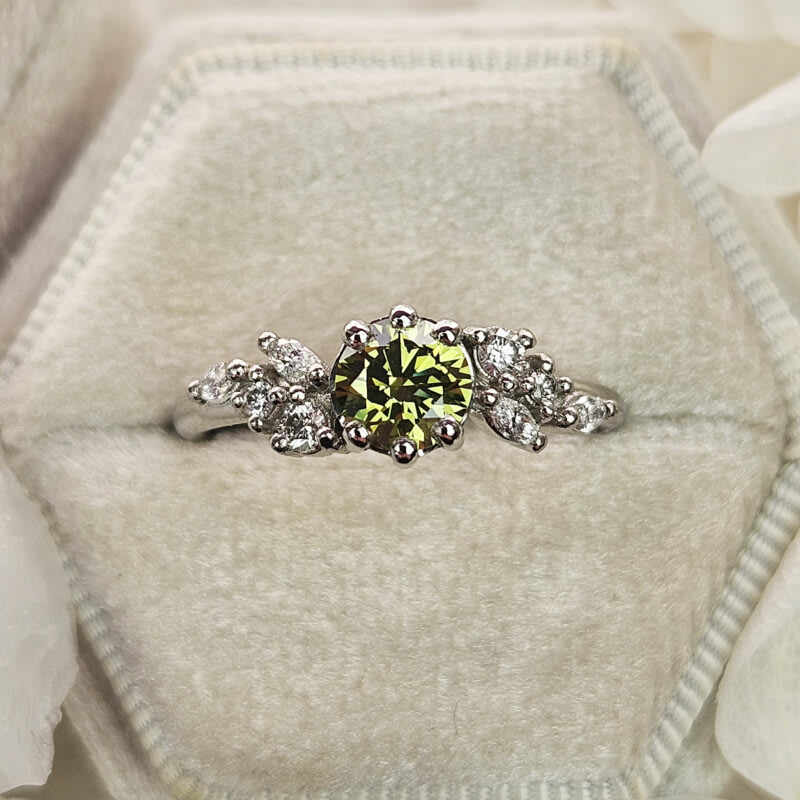 Lab grown chartreuse diamond floral ring