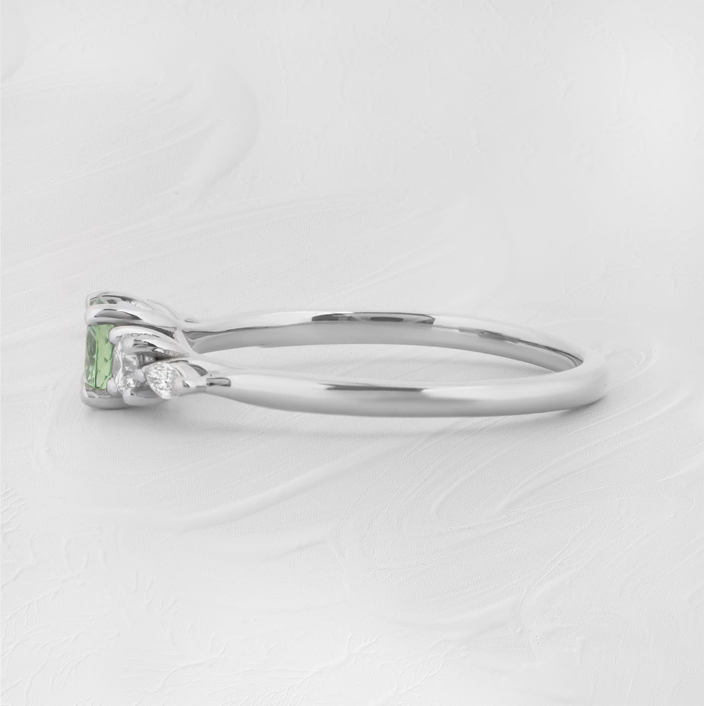 Precision seafoam green sapphire and diamond trellis ring  — 3