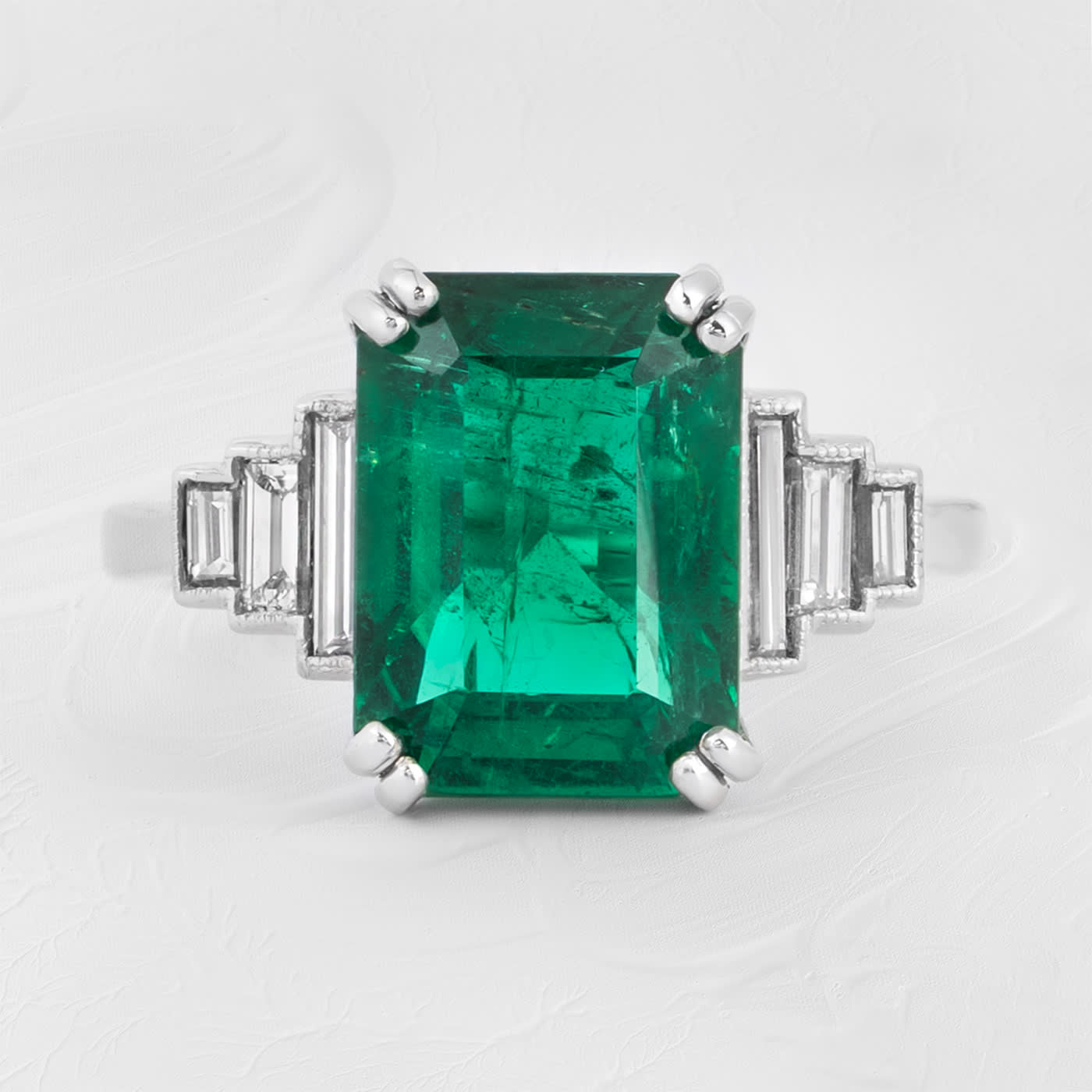 Emerald and diamond art deco inspired ring — 1