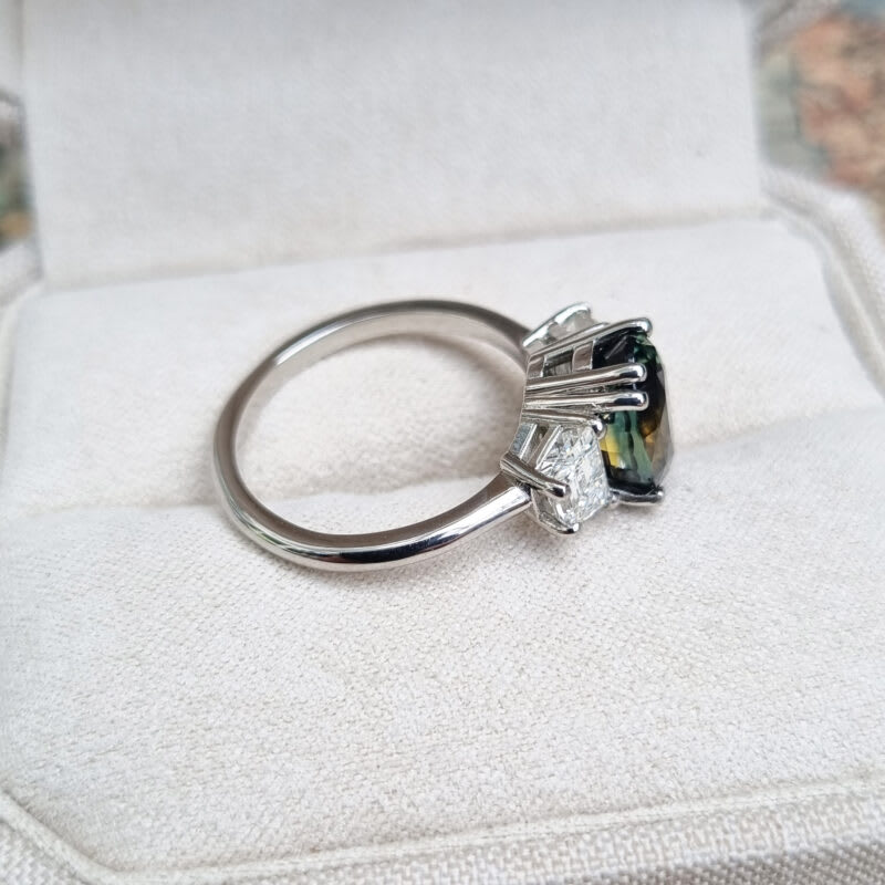 Art deco inspired parti sapphire and diamond ring — 3