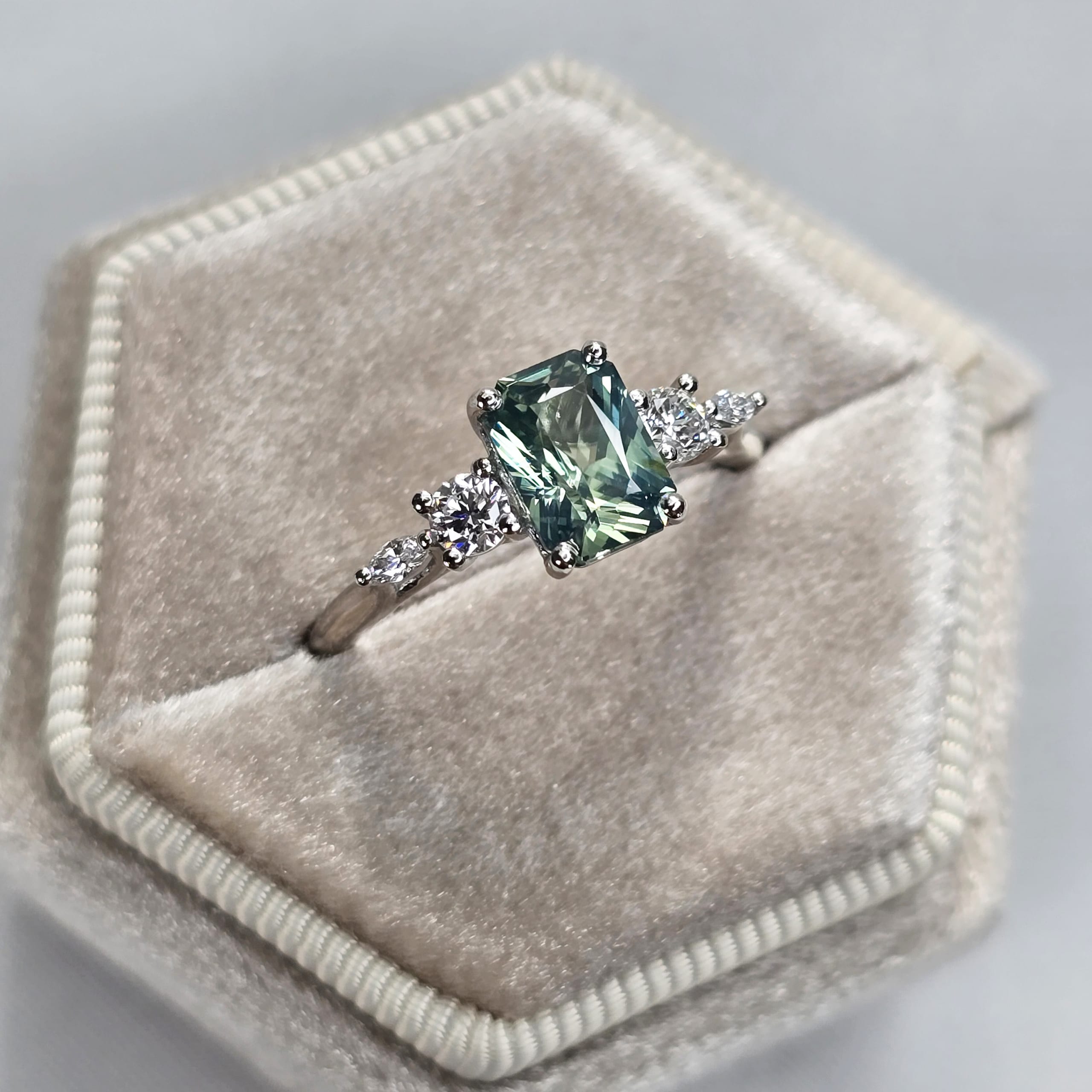 Seafoam sapphire and diamond ring — 3