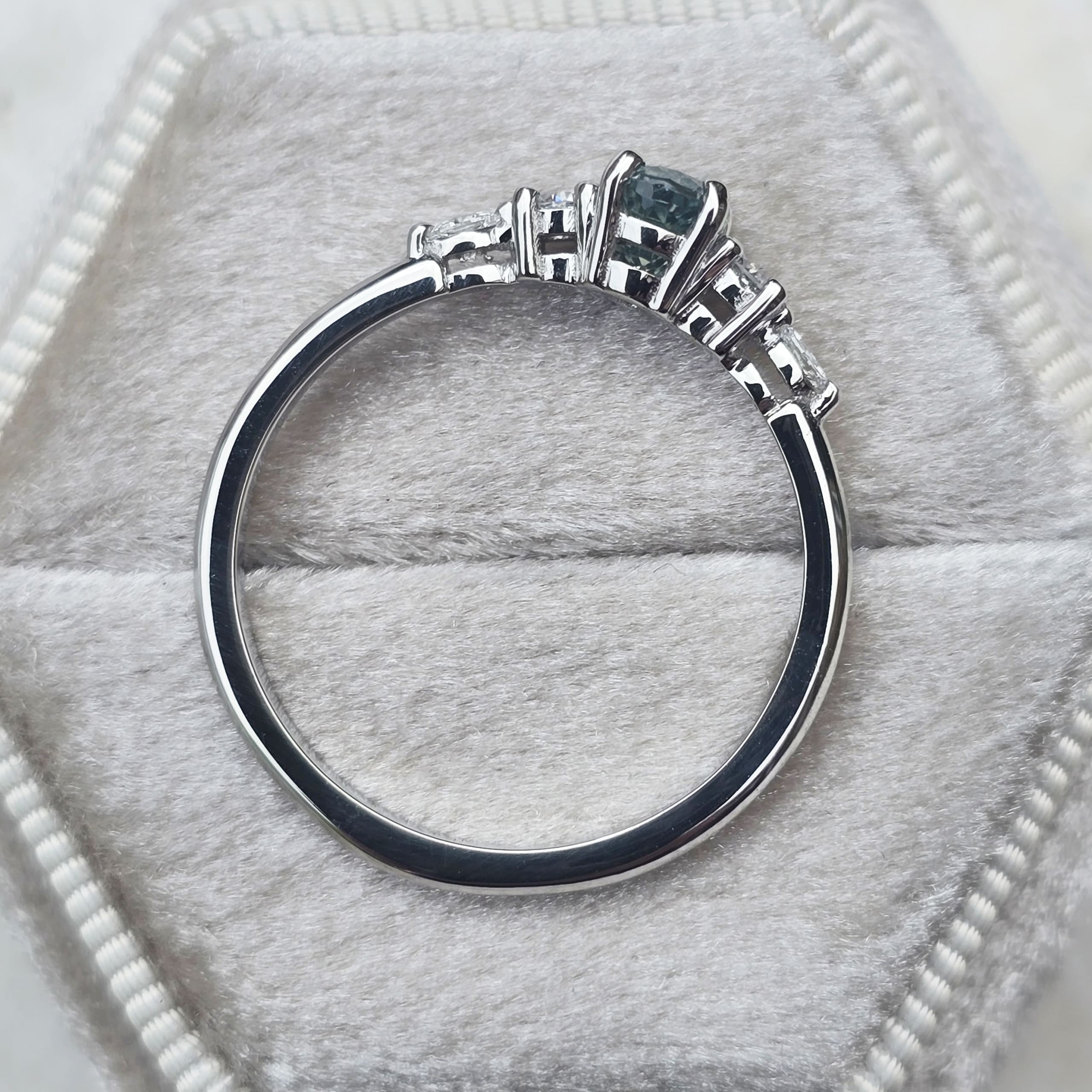 Icy teal sapphire and diamond ring — 3